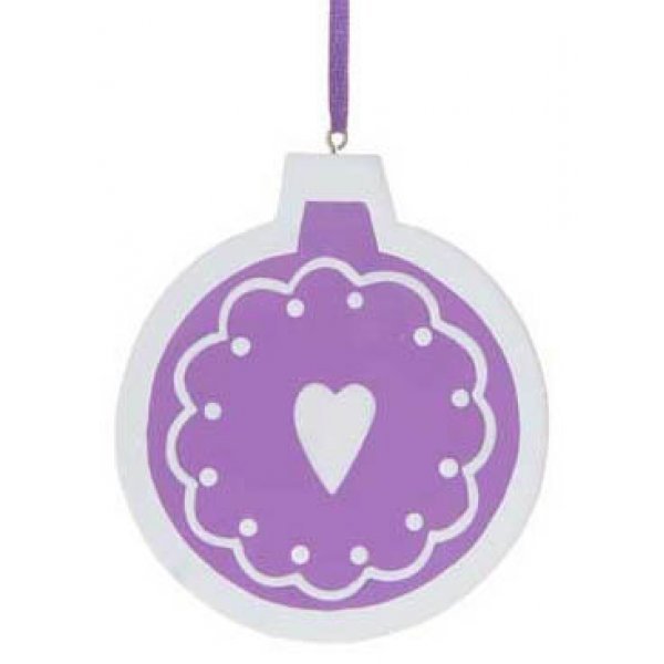 Χριστουγεννιάτικο Κρεμαστό Ξύλινο Στολίδι με Καρδιά, Μωβ (9cm)